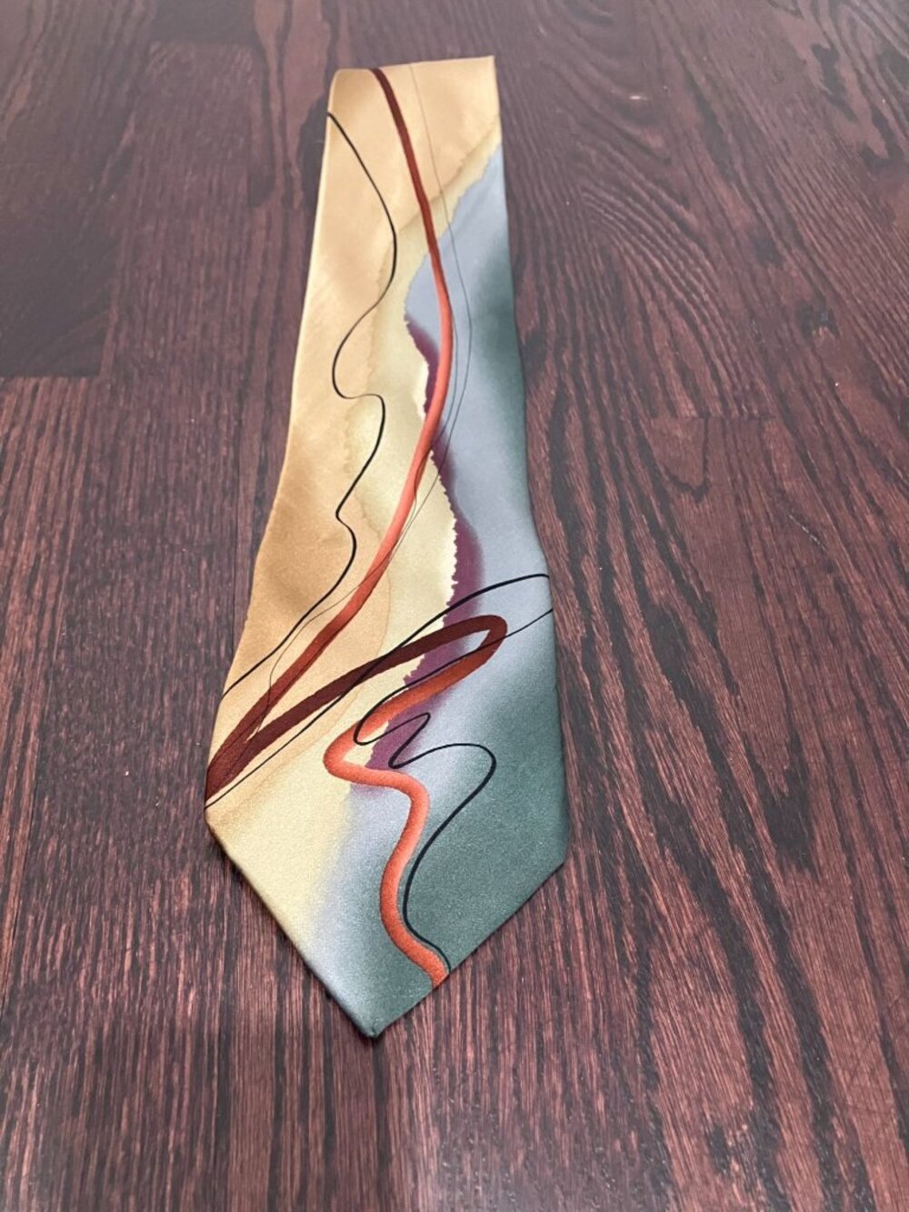J. Garcia Men's Abstract 100% Silk Necktie, 2006, Gold Multi, One Size